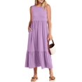 thumbnail image 2 of Women Summer Casual Sleeveless Crewneck Sundress Aline Flowy Tiered Maxi Long Beach Dress Vacation Outfits Violet S, 2 of 9