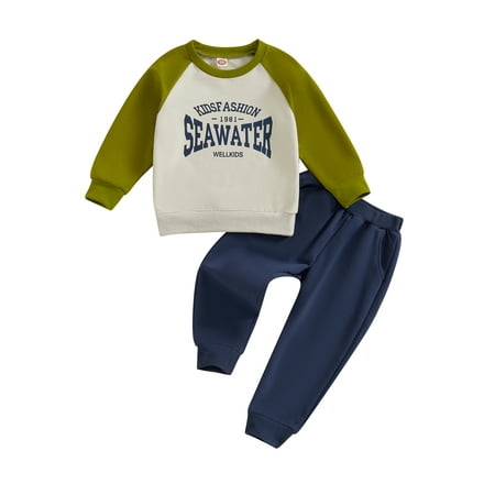 

GOODLUCKY Boy Fall Outfit Letter Print Long Sleeve Sweatshirt and Elastic Pants