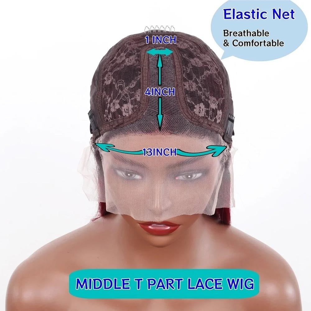 99J Straight Short Bob Wigs Human Hair Pre Plucked T Part Lace Frontal Wig