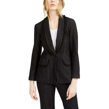 Nanette Lepore Women's Go Getter Ruffled Denim Blazer (XS, Black)