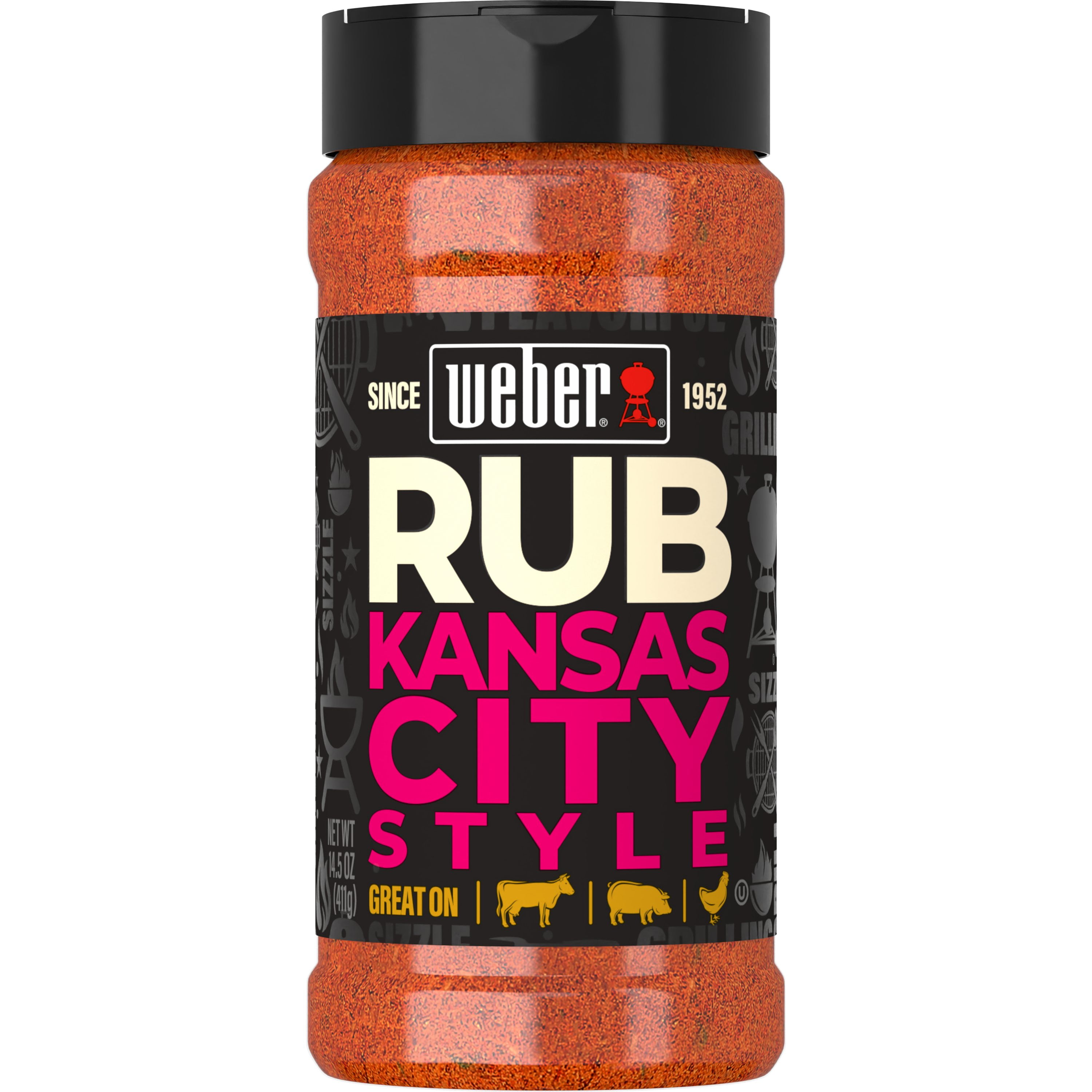 (4 pack) Weber Kansas City Sweet Tangy BBQ Dry Rub Seasoning, Gluten Free,14.5 oz