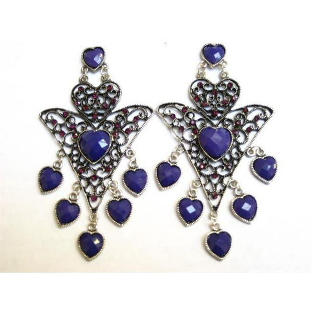 Alur Jewelry&44; Inc. Boucle d'Oreille Chandelier Coeurs 14354PU en Violet