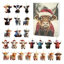 Highland Cow Ornaments Advent Calendar 2025, Highland Cow Christmas Decorations, Western Cowboy Highland Cow Cattle Hanging Ornaments Wooden for Xmas Tree Home Decor