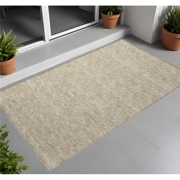 HomeRoots 560040 3 x 5 ft. Tan Geometric Washable Non Skid Indoor Outdoor Rectangle Machine Woven Area Rug