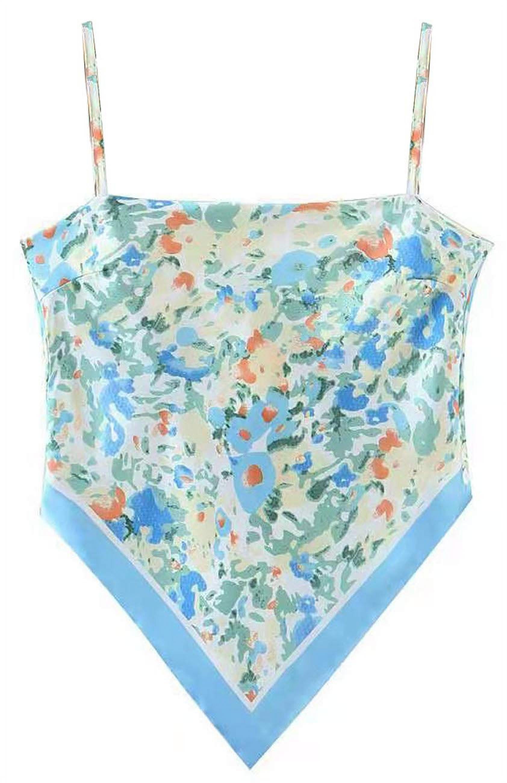 Women's French Hanky Hem Tie Knot Back Ajustable Spaghetti Strap Satin Silk Camisole Bandana