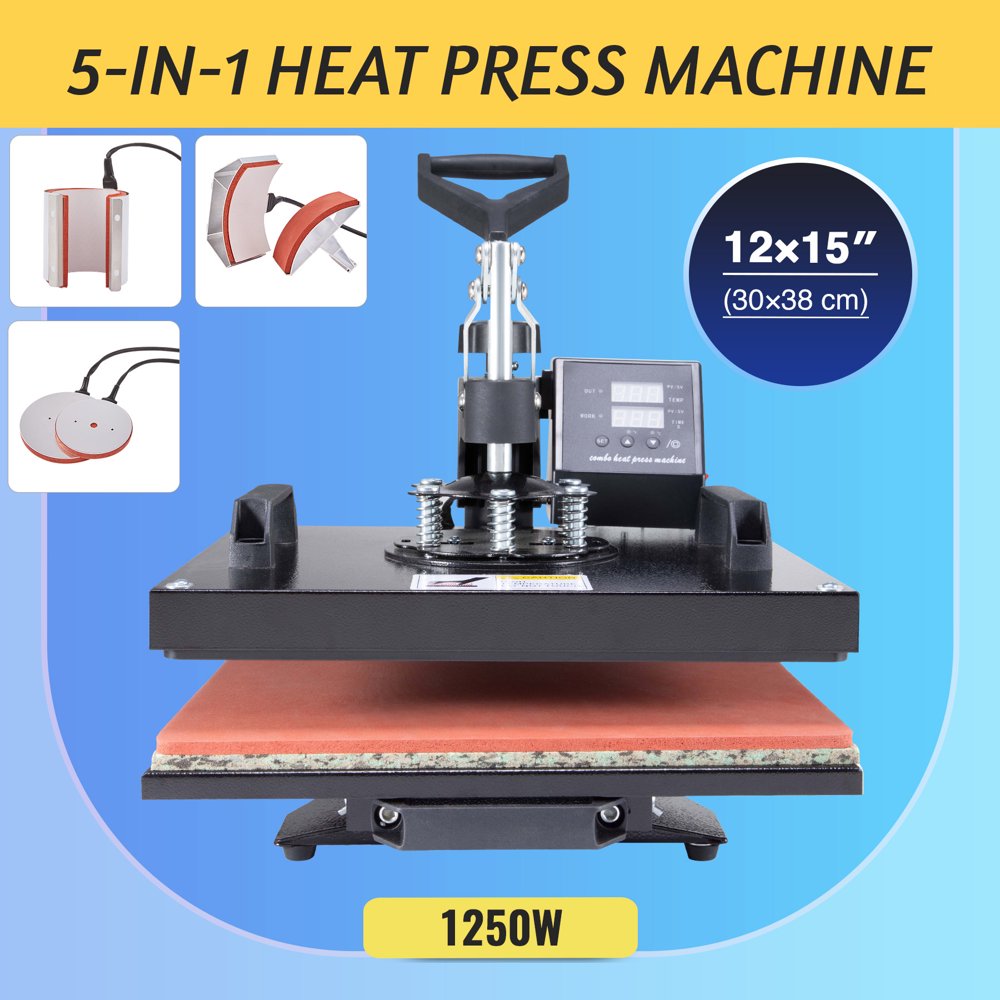 12x15 in. 5in1 Heat Pad 1250W 360 Swivel Multifunction Heat Press