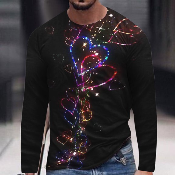 Lilgiuy New Valentine's Day Men's 3D Printing Long Sleeve T-shirt Fashion Casual Loose Round Neck Undercoat Top Blouses & Shirts Regular Fit