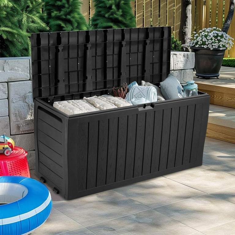 Seizeen 75 Gallon Resin Deck Box on Wheels, Patio Large Storage Cabinet,  Outdoor Waterproof Storage Chest, Storage Container for Outside Furniture  Cushions, Garden Tools, Kids' Toys, Black, D7226 