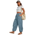 thumbnail image 6 of Yifymode Womens Balloon Pants Trendy Casual Elastic Waist Wide Leg Harem Pants Baggy Pleated Lantern Trousers, 6 of 7