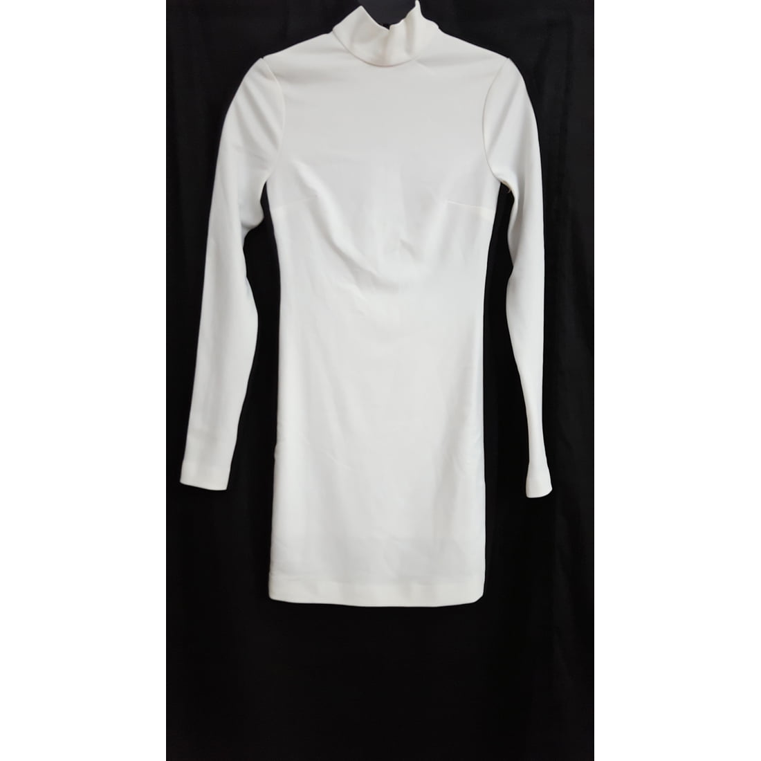 white mock neck long sleeve dress