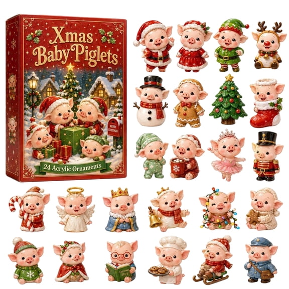 MInHoues Christmas Baby Piglets Advent Calendar 2026, 24 Days of Christmas Countdown Calendar with 24Pcs Baby Piglets 2D Acrylic Hanging Ornaments, Xmas Gift for Pig Lovers Kids Adults