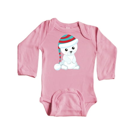 

Inktastic Cute Polar Bear White Bear Bear With Hat Gift Baby Boy or Baby Girl Long Sleeve Bodysuit