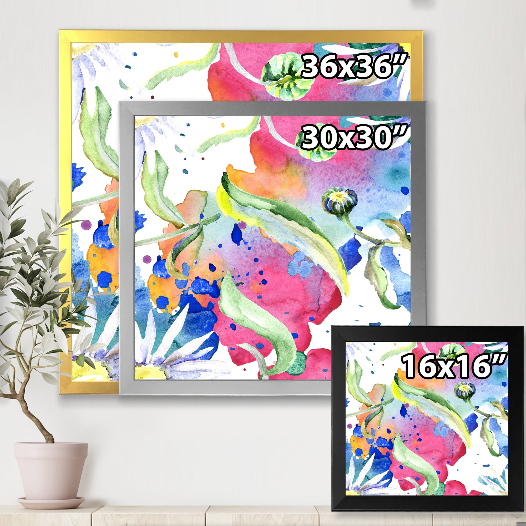 Designart 'Iridiscent Colorful Daisy Flowers' Transitional Framed Art Print