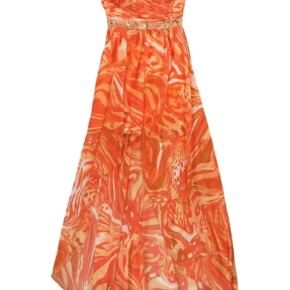 Jump Apparel Womens Tropical High-Low Dress, Orange, Juniors, 1/2