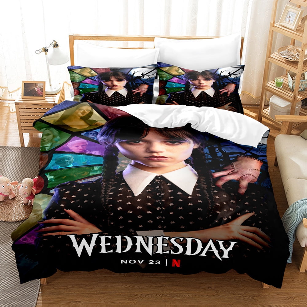Housse De Couette Addams Family Wednesday – Impression 3D, Coton Tencel, Taie D’oreiller Incluse, Fermeture éclair, Tailles Simple/double/king - 2