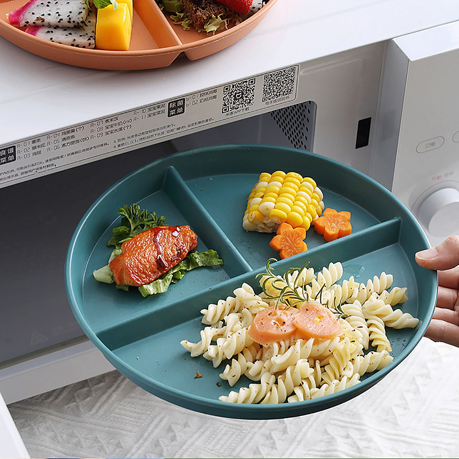 1Pc Divided Dish In 3 Diet Reusable Round Dinner Plate Kitchen Dinnerware Portion Plates For Adults 3 Compartments Microwave Orange Walmart