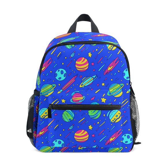 FORMRS Kids School Backpack with Front Zippered Pocket 12" Student Travel Daypack, Colorful Cartoon Planets