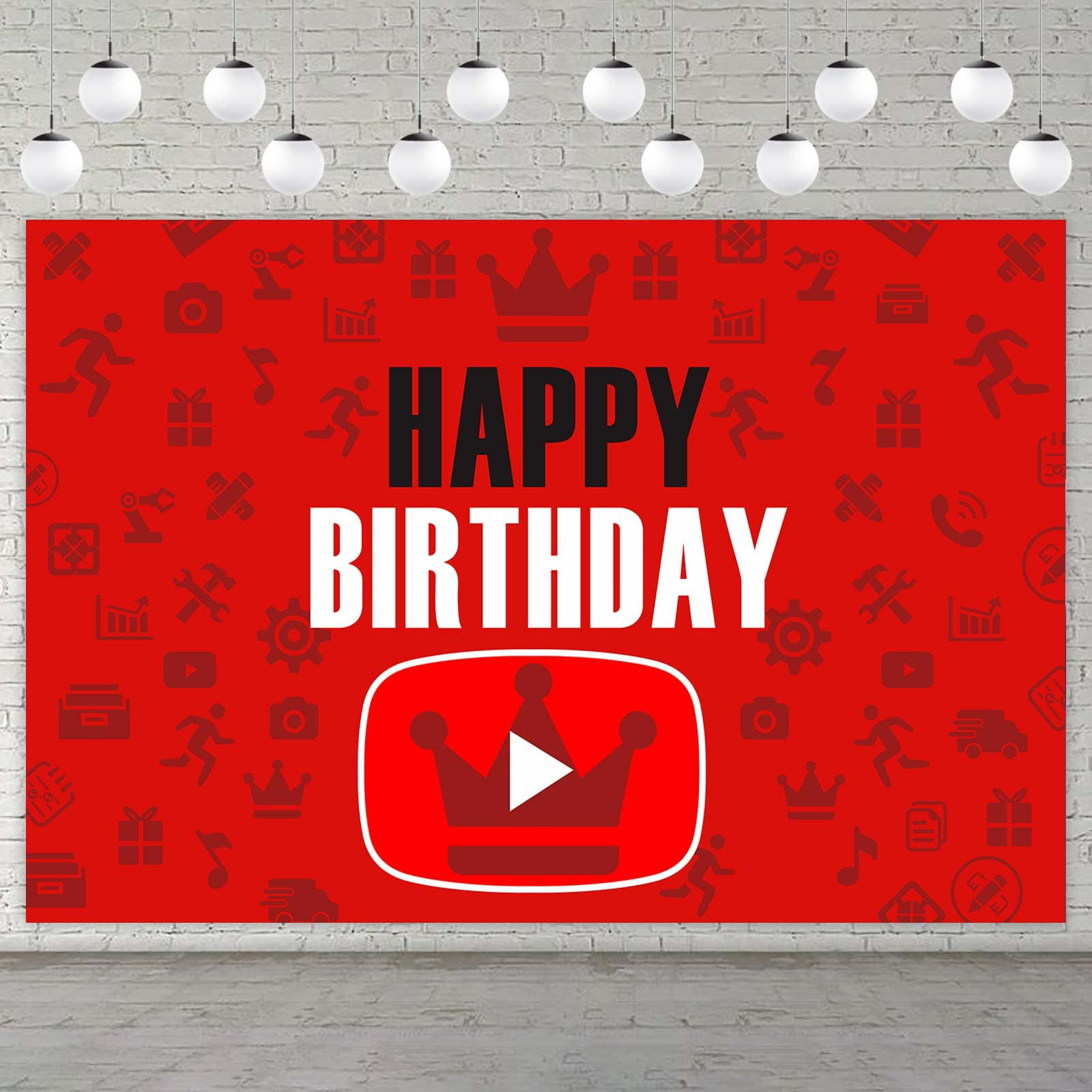 Play Social Media Red and Black Happy Birthday Banner Backdrop Music Film  Movie Theater Cinema Play Pattern Theme Decorations Decor for 1st Birthday  Party Baby Shower Supplies Photo Booth Props 
