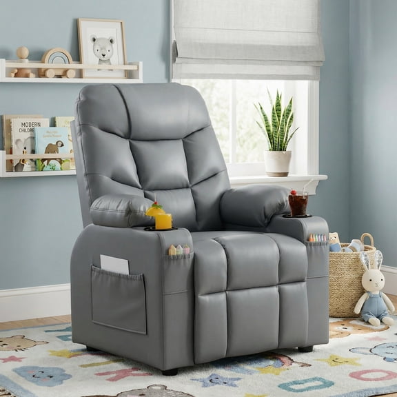 Children's Adjustable Recliner Chair with Cup Holders, Footrest & Storage Pockets — Premium Comfort for Boys and Girls