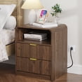 thumbnail image 7 of KIGOTY Farmhouse Nightstand Set of 2 with Charging Station, Night Stand Bedside Table with 2 Drawers,End Side Table with Open Shelf for Bed Room(White-Brown, 2 Pack), 7 of 7