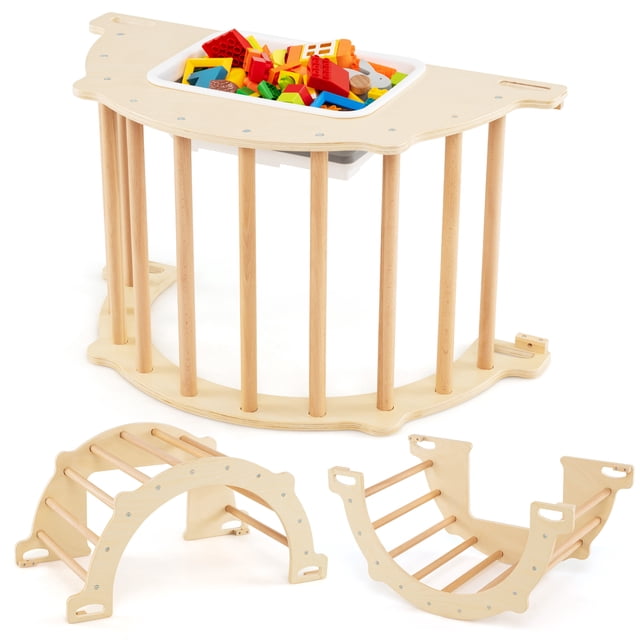Gymax Arche d'Escalade pour Enfants, Table Sensorielle Montessori, Jouet d'Escalade en Bois pour Enfants