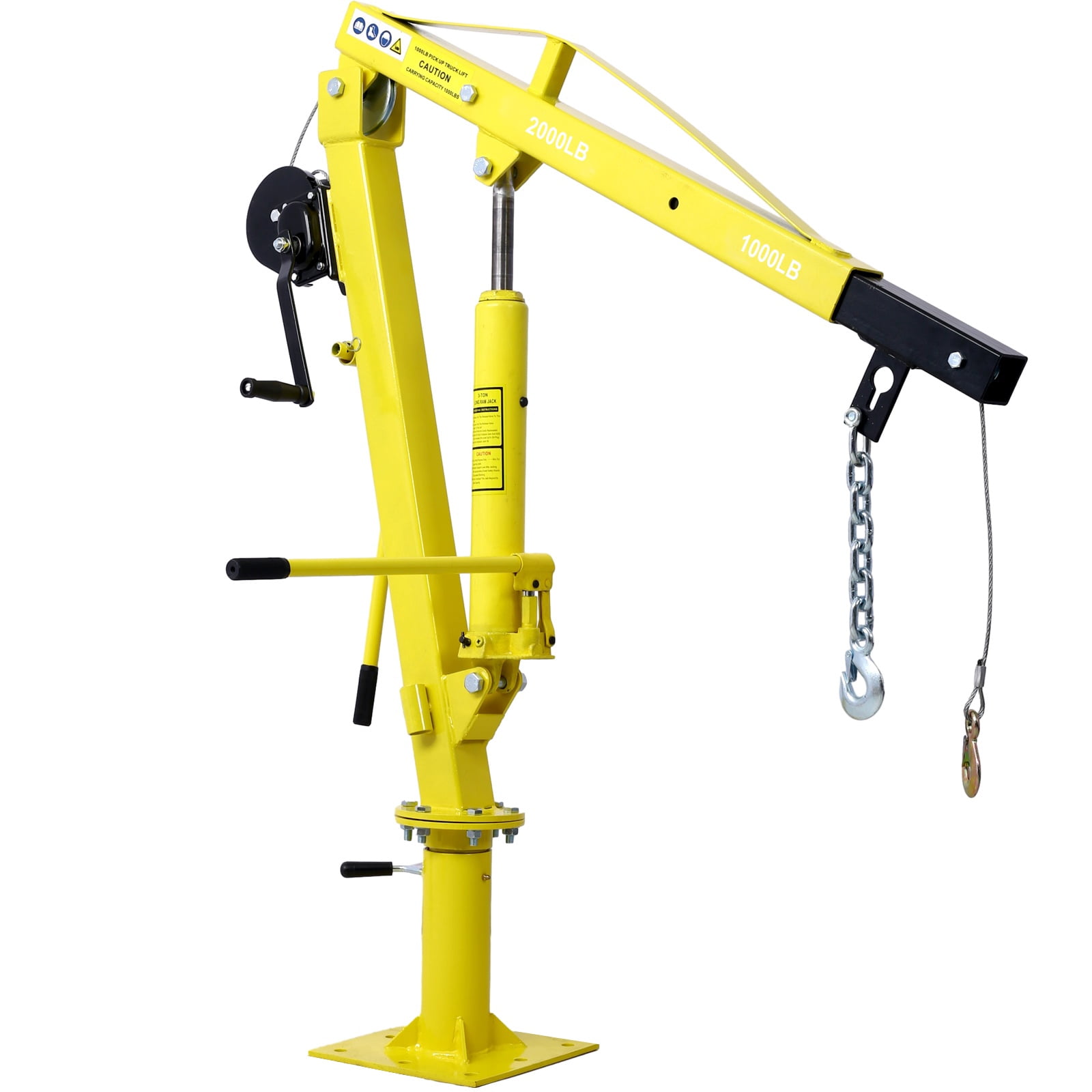 Hydraulic Pickup Truck Crane with Hand Winch, 2000LB Capacity Adjustable Boom Hoist with 360° Rotation