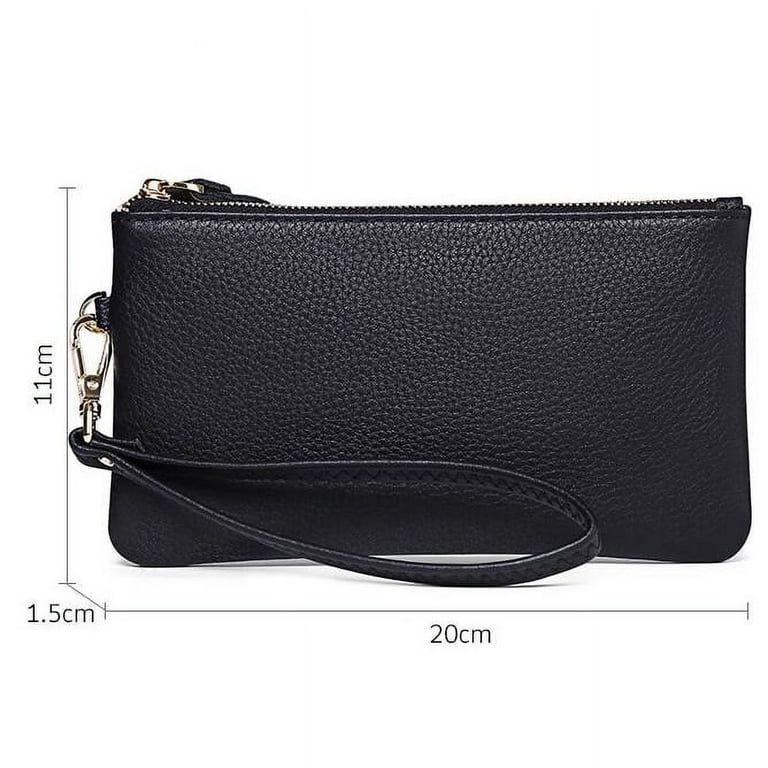 Leather Bags for Women Small Ladies Wristlet Wallet with Detachable Wrist Strap Zip Closure for Evening Holiday Brown