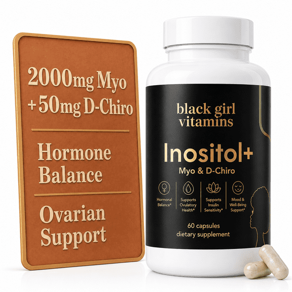 Black Girl Vitamins Inositol Supplement, 2000mg Myo 50mg D-Chiro, Vegan Capsules to Support Hormone Balance, Healthy Ovarian & Menstrual Wellness, 60 Count