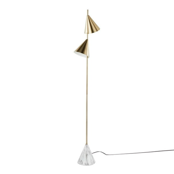 Cone 65" Glam Metal Floor Lamp in Brushed Gold Metal with White Faux Marble Metal Base by LumiSource