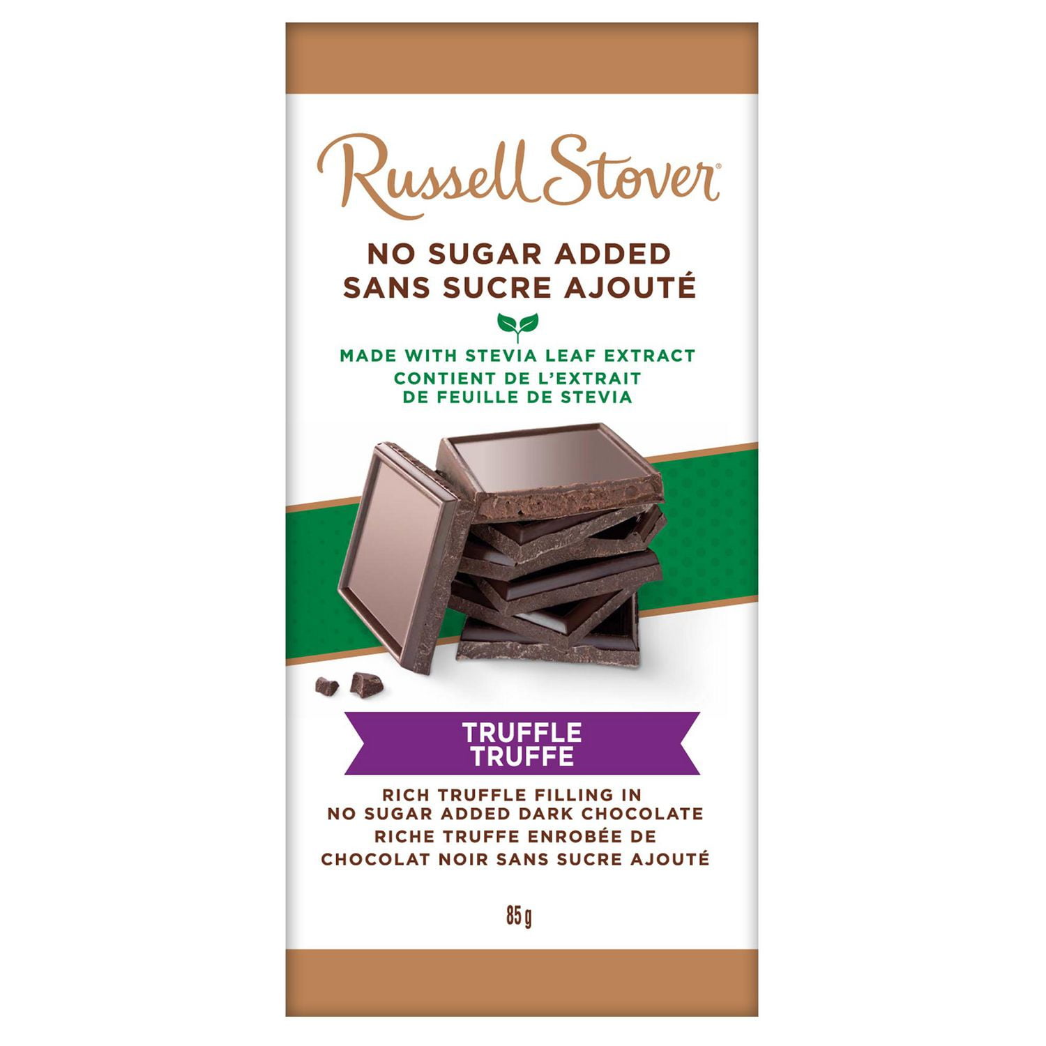 Russell Stover No Sugar Added Truffle Dark Chocolate Bar, 85 Grams