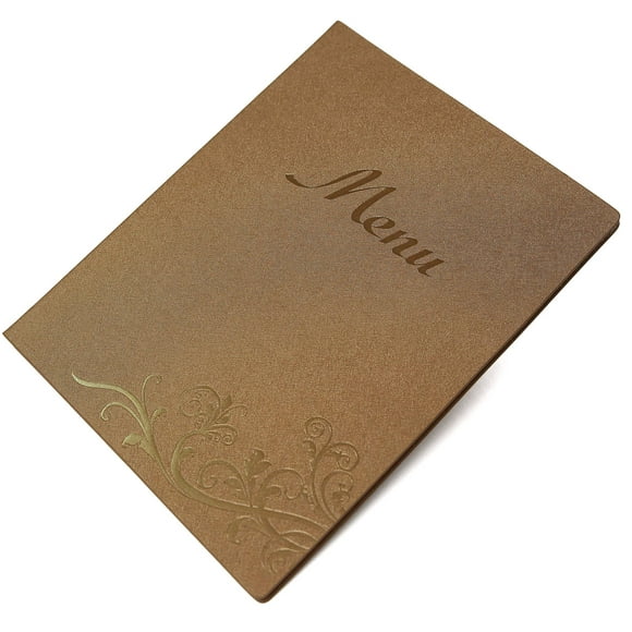 Restaurant menu covers 8.5X11 inch with logo, 5 vinyl pocket inserts, Gift 10 printing paper, 30pcs pack (Coffee gold, 8.5x11 inch)