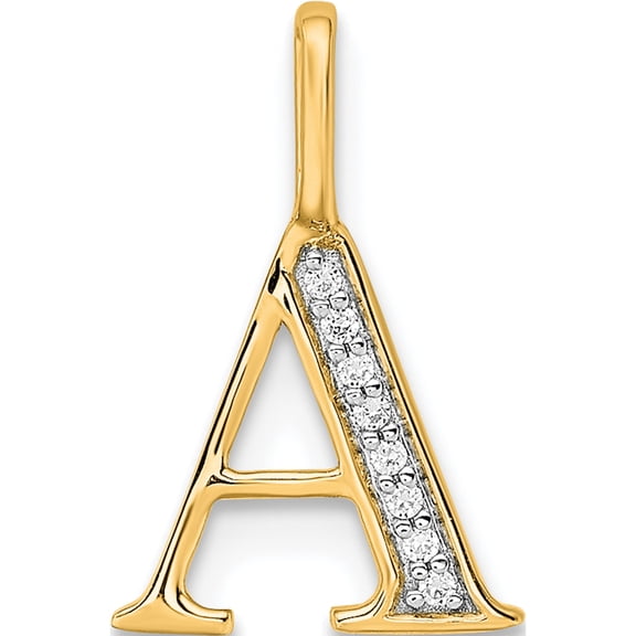 10K Yellow Gold Diamond Letter A Initial Pendant (Width 9.9) (Length 15.43) - Jbsp