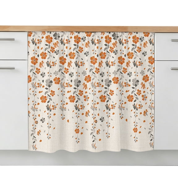 Weeping Flowers Sink Skirt 11"W x 13"L,Dustproof Under Sink Curtain Skirt for Bathroom Kitchen,Orange Grey Spring Floral Botanical Rustic Burlap Adhesive Short Curtain Vanity Cover for Laundry Closet