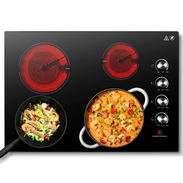 30 Inch Electric Cooktop 4 Burners, Sumaki Built-in Electric Burner with 4 Burners, 240V Power Control by Knob, 7000W Electric Stove with Hot Surface Indicator