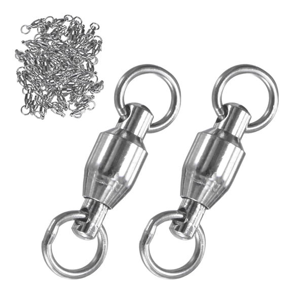 Uxcell 50-Pack Ball Bearing Fishing Swivels, 2# 0.71In (18mm) Stainless Steel Lure Leader Line Connector for Fishing [Silver]