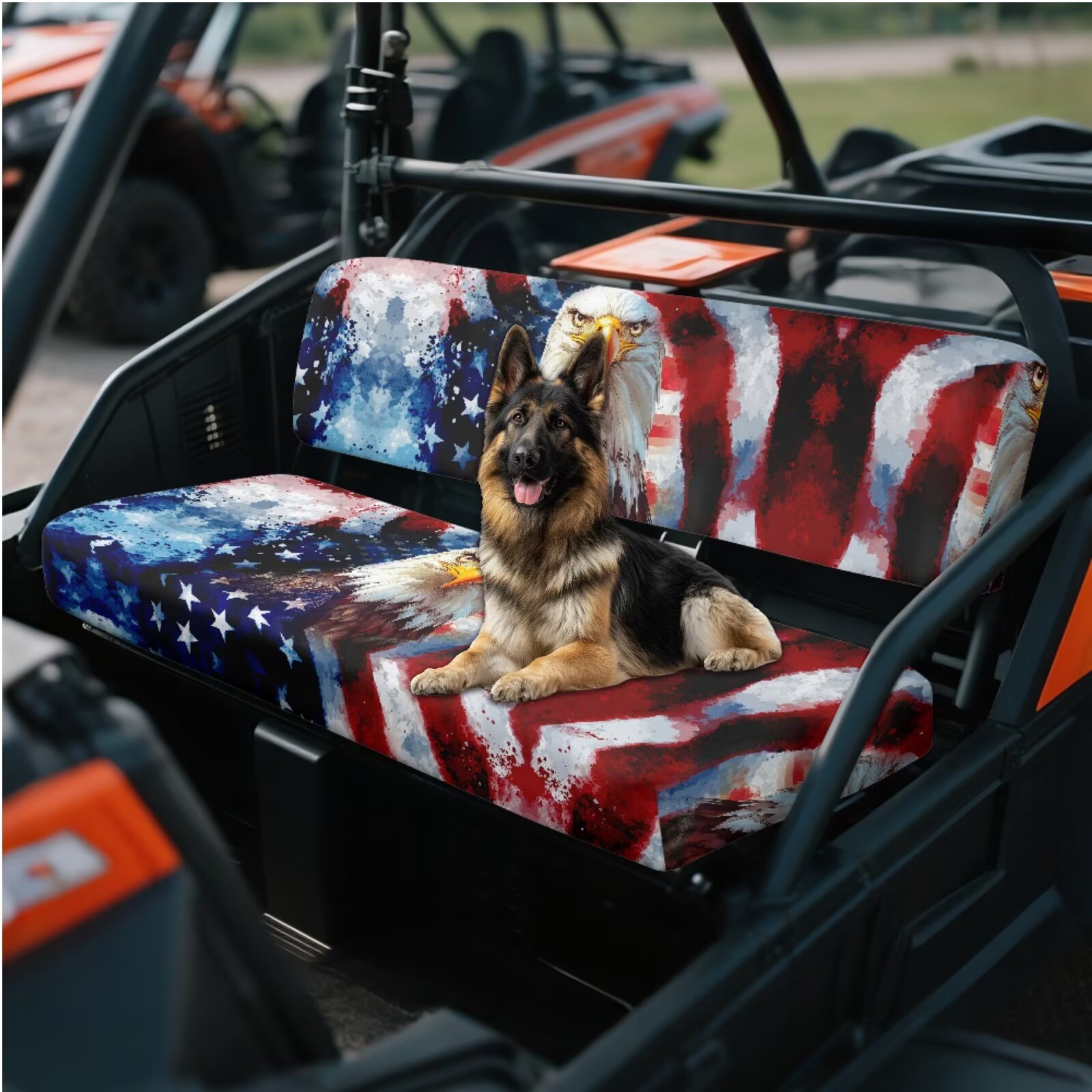 Binienty American Flag Bald Eagle UTV Seat Cover Set of 2 Universal UTV Accessories Seat Covers Compatible With Kawasaki Mule 3000 3010 3020 Heavy Duty Split Seats Covers Protection Accessories