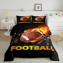 3D American Football Bedding Comforter Sets Rugby Sports Bedding for Teen , Athlete Silhouette Comforter Set Red Fire Lightning Football Game Quilt Bedroom Decor, Twin