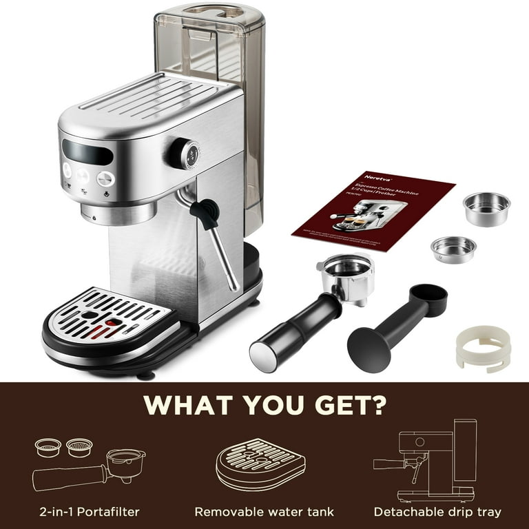Neretva, 20 Bar Espresso Machine, Compact Stainless Steel, LED