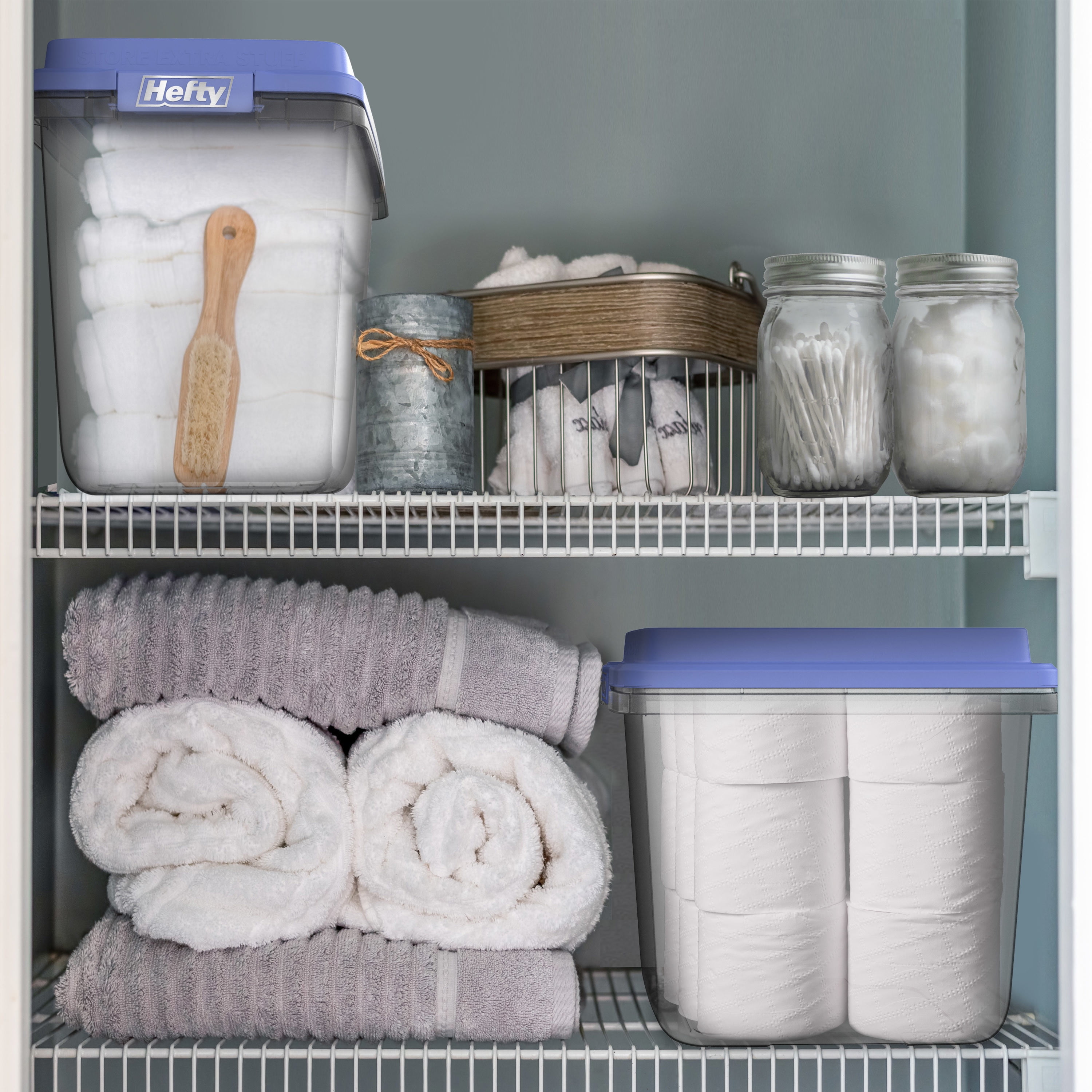 Hefty 32qt Slim Clear Plastic Storage Bin With Gray Hi-rise Stackable Lid :  Target