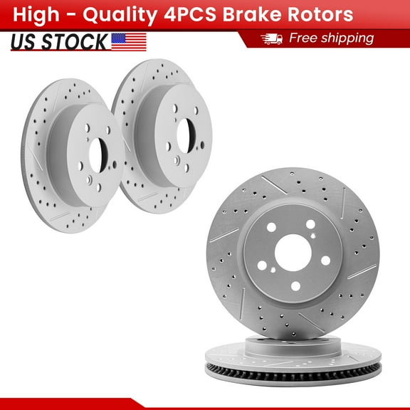 ACB ZONE Front Rear Brake Rotors Set for 2018 - 2023 Toyota Camry, Drilled & Slotted Disc Rotors Kit (982292, 982285)