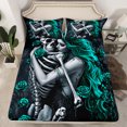 thumbnail image 2 of Castle Fairy Female Men Gothic Skeleton Twin Sheet Sets 3pcs,Teal Floral Rose Twin Fitted Sheet Microfiber,Happy Valentine's Day Breathable Flat Sheet,Ultra Soft Home Decor, 2 of 7