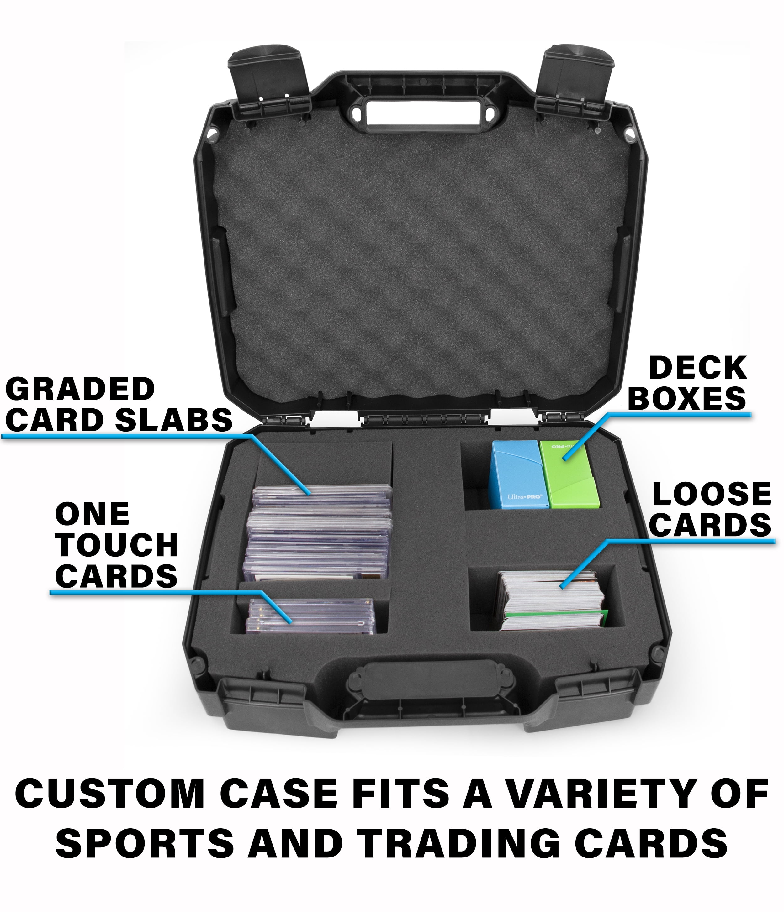 CASEMATIX Graded Card Case Fits 60+ BGS PSA SGC FGS One Touch Graded Sports  Trading Cards Card Storage Box with 2 Custom Foam Slots 
