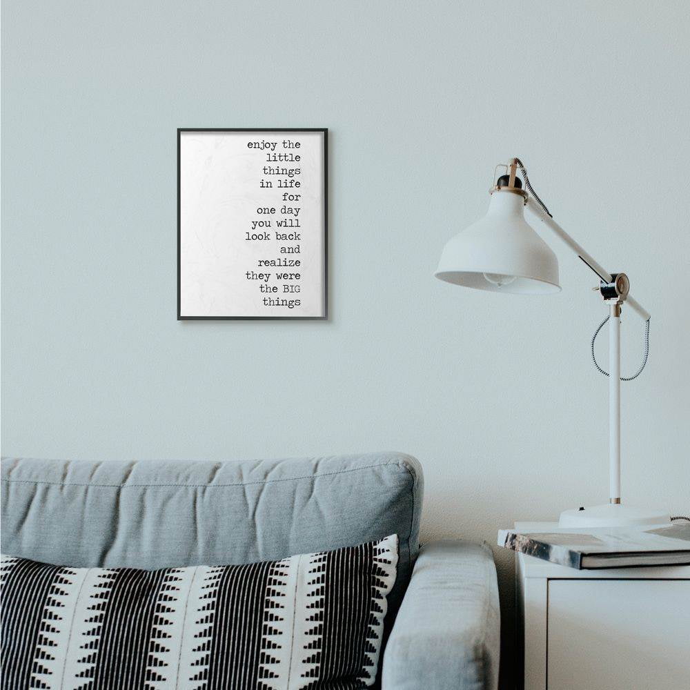 Stupell Industries Enjoy Family Home Inspirational Word Black And White Design Framed Giclee Texturized Art by Anna Quach