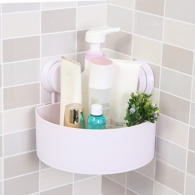 Plastic Suction Cup Bathroom Kitchen Corner Storage Organizer Shower Shelf Nice 