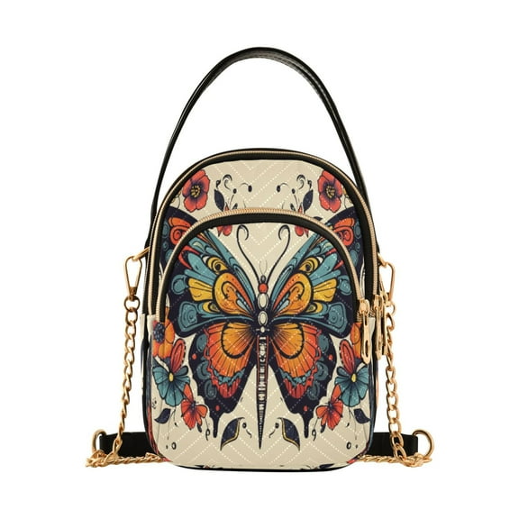 ALAZA Chain Crossbody Bags for Women Butterfly with Flowers Floral Shoulder Handbag Phone Purse