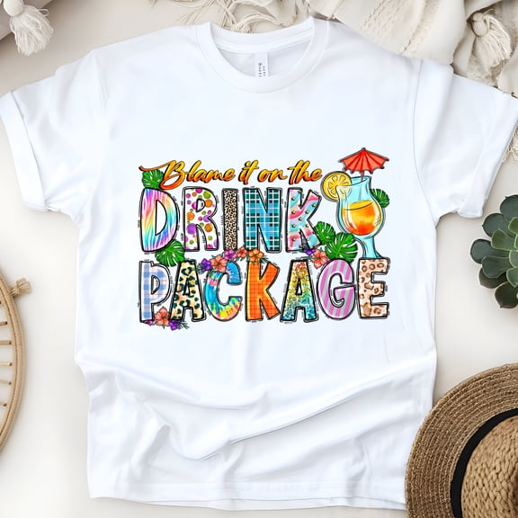 Blame It On The Drink Package Shirt – Funny Cruise Vacation Tee, White, Size S