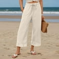 thumbnail image 2 of TYGHBN Wide Leg Capri Pants for Women Summer Linen Elastic Waisted Pull On Capris with Pockets Boho Beach Ruffle Pants Women Casual Pants for Work Out Womens Workout Pants Stretchy Business Casual, 2 of 5