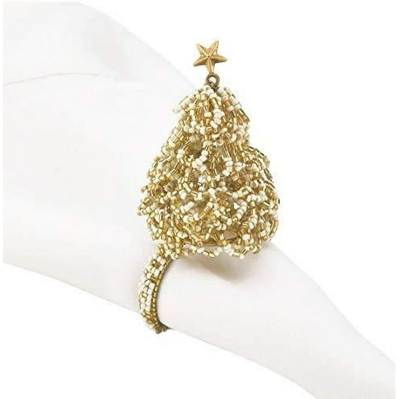 Fennco Styles Hand Beaded Christmas Tree Metal Napkin Rings, Set of 4