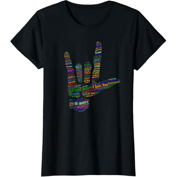 ASL Sign, I Love You in 40 Different Languages, ASL T-ShirtMen and women, Black T-shirt, size: Extra large
