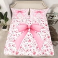thumbnail image 3 of Feelyou Fashion Pink Bowknot Twin Sheet Sets for Girl, Spring Flower Floral Twin Fitted Sheet, Bohemian Style Flat Sheet, Breathable Home Decor, 3-Piece, 3 of 8
